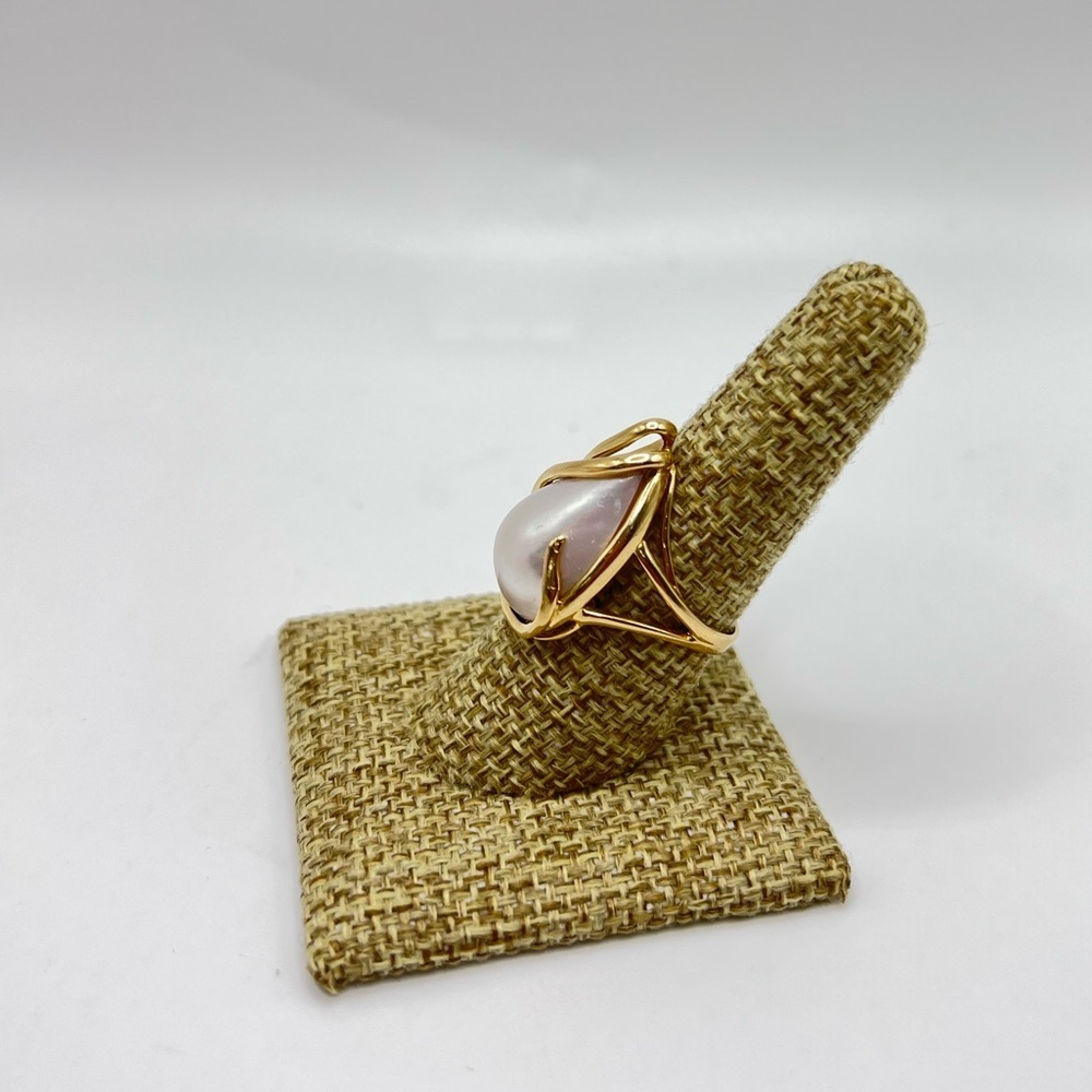 14k Solid Gold Pearl Statement Ring Size 8 Vintag… - image 5